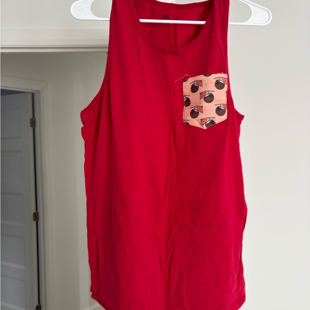 Men's Red Tank Top with Patterned Pocket